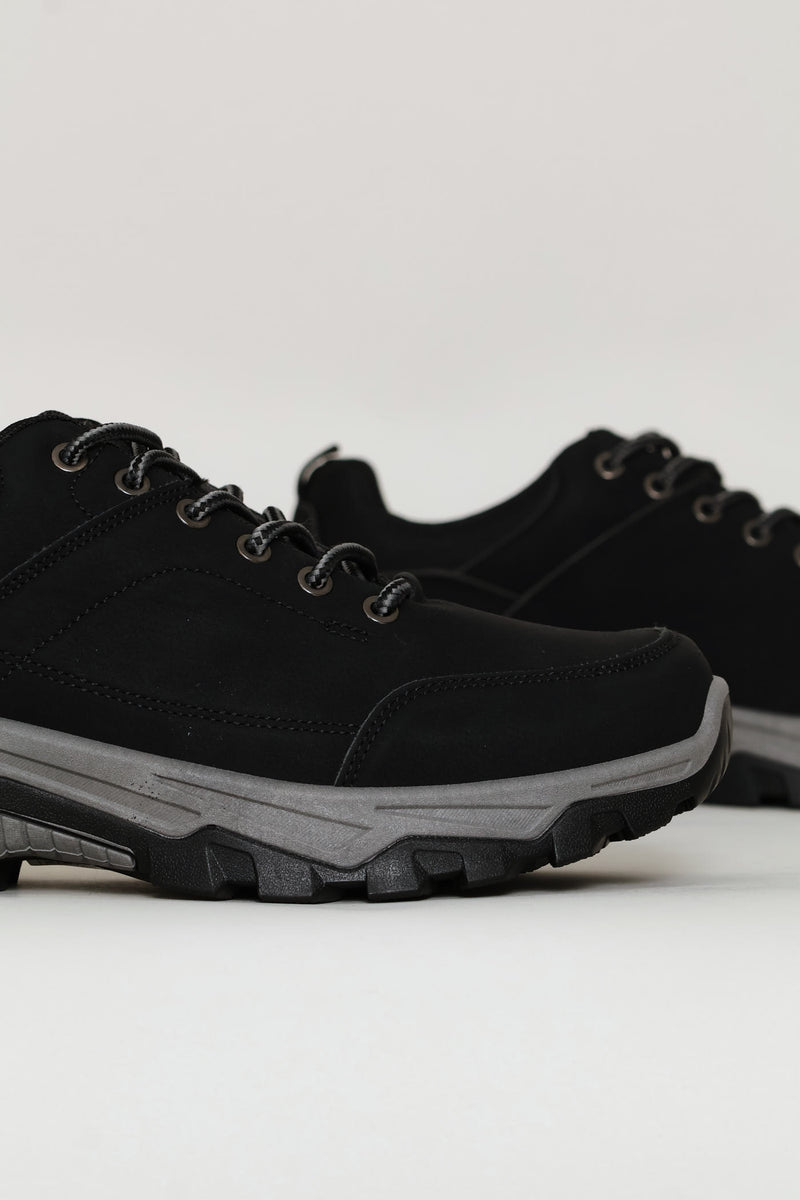 Lace Up Faux Leather Hiker Boot - Black