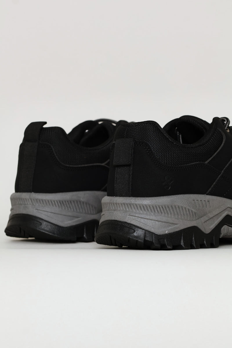Lace Up Faux Leather Hiker Boot - Black