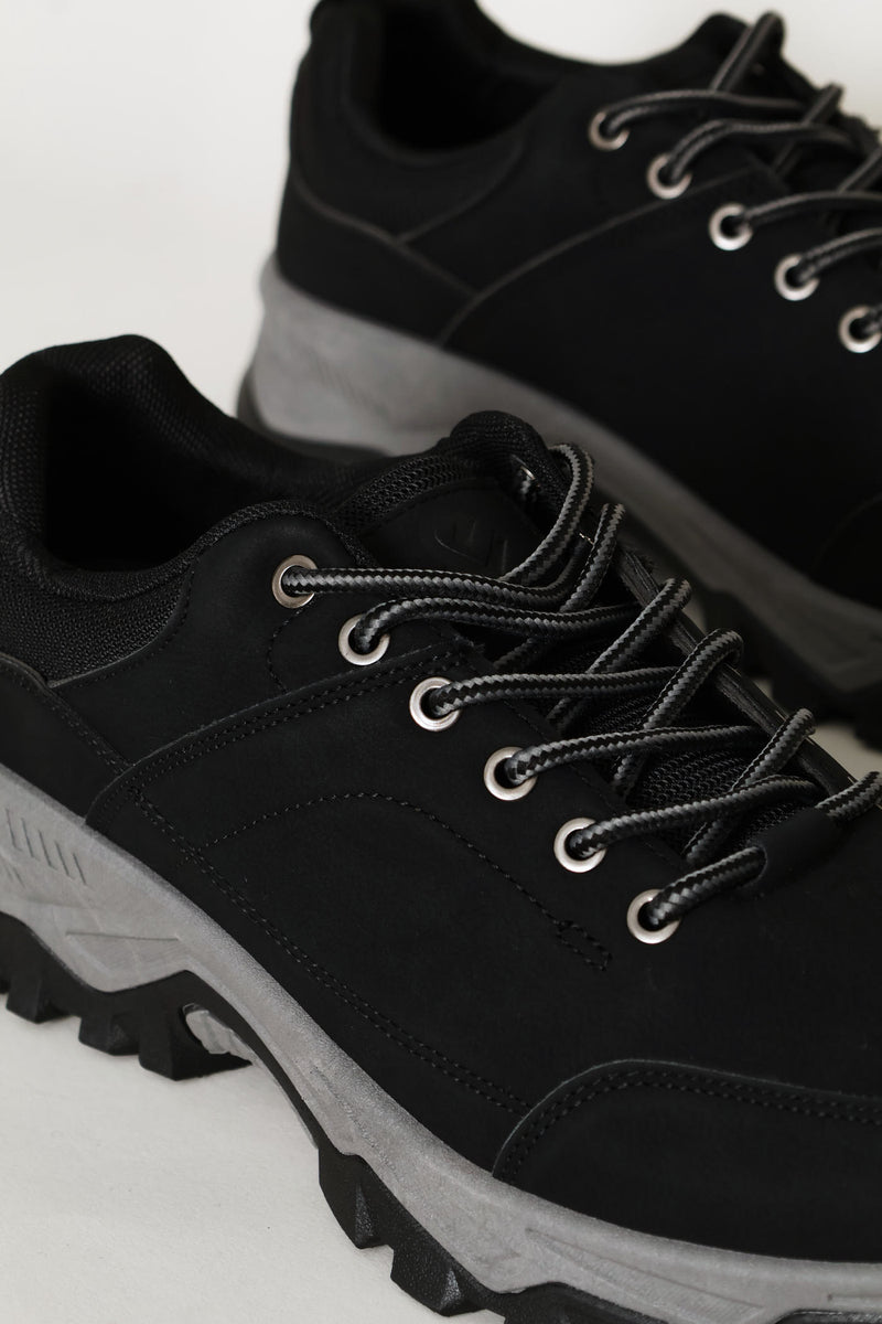 Lace Up Faux Leather Hiker Boot - Black