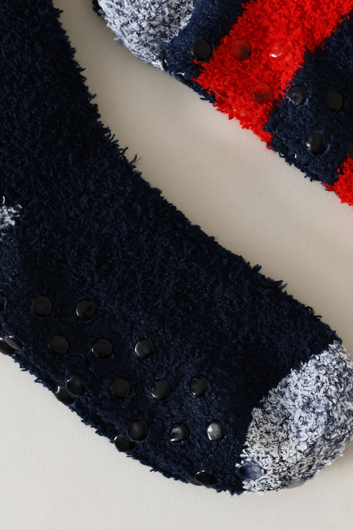 Boys 2 Pack Stripe Fluffy Socks - Navy/Red