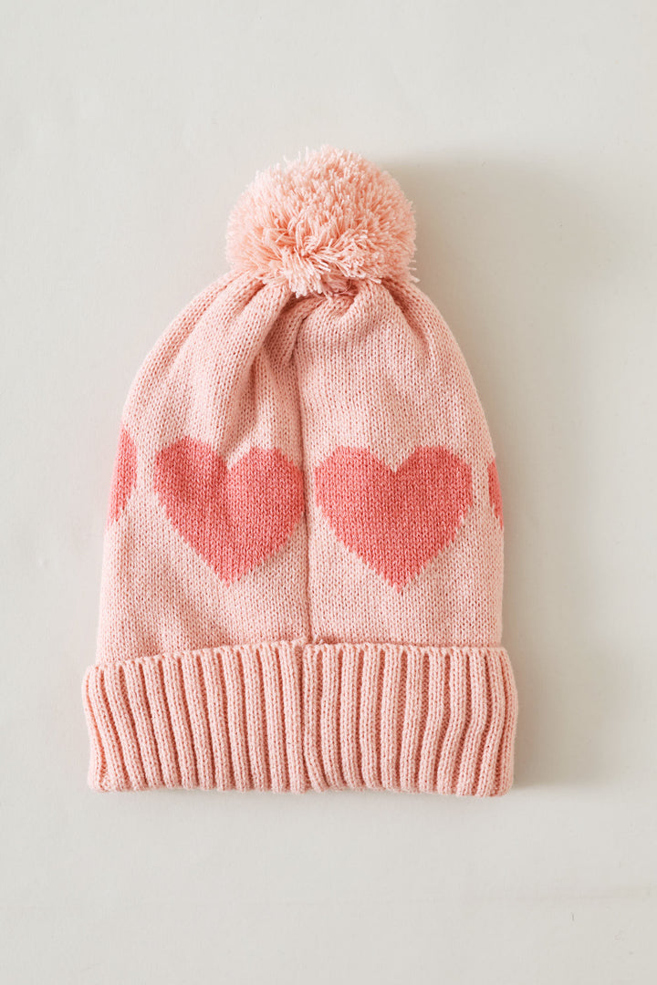 Girls Hearts Beanie - Pink