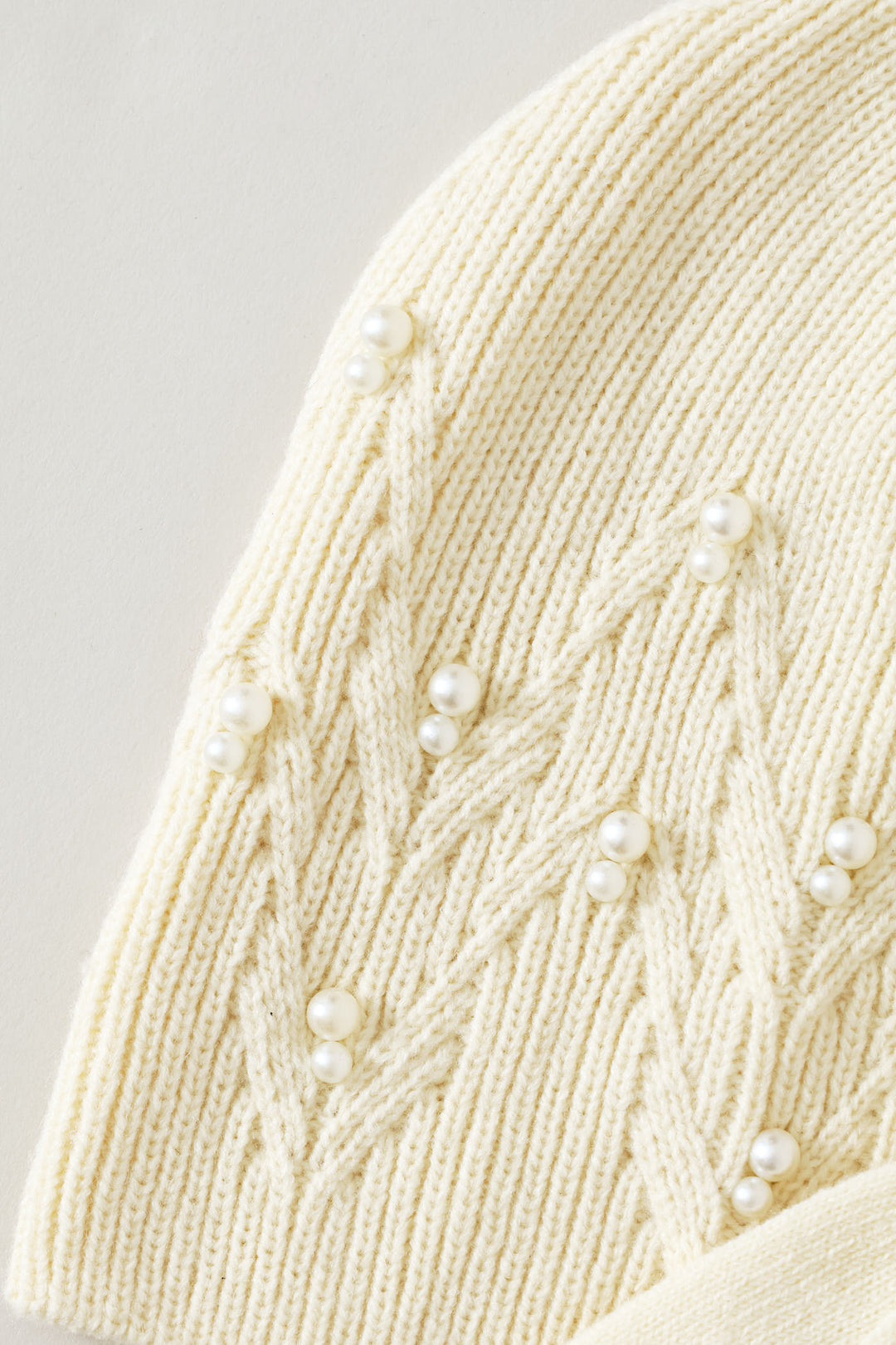 Pearl Bead Beanie & Glove Set - Cream