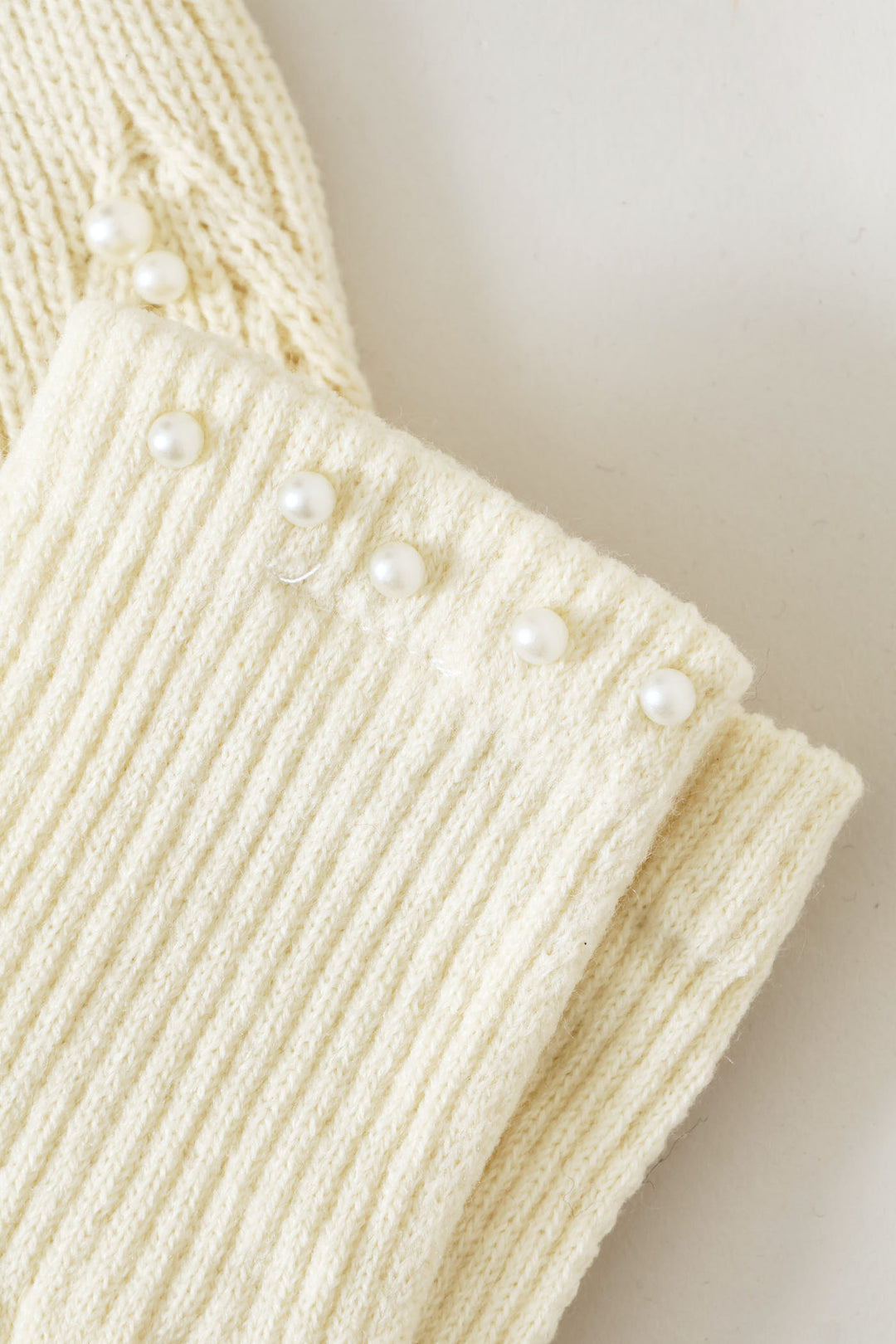 Pearl Bead Beanie & Glove Set - Cream