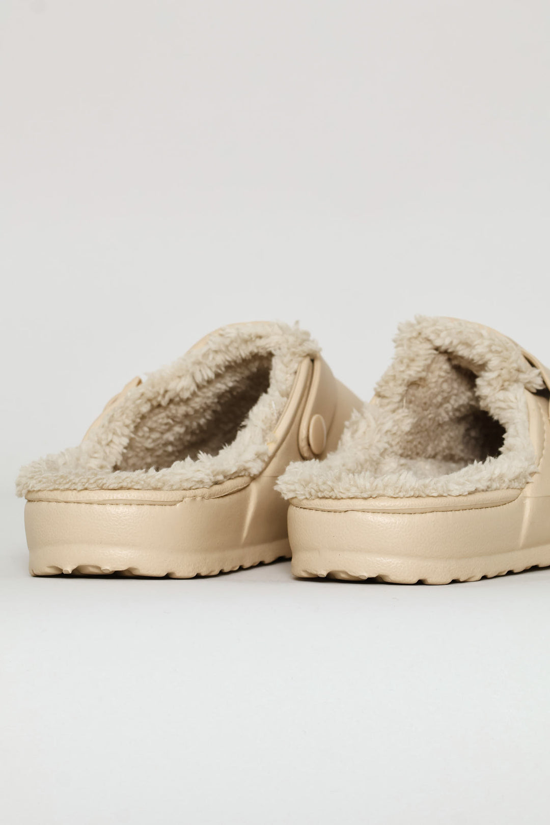 Desi Fur Lined Buckle Slip On Mule - Natural