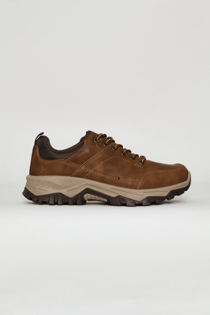 Lace Up Faux Leather Hiker Boot - Brown
