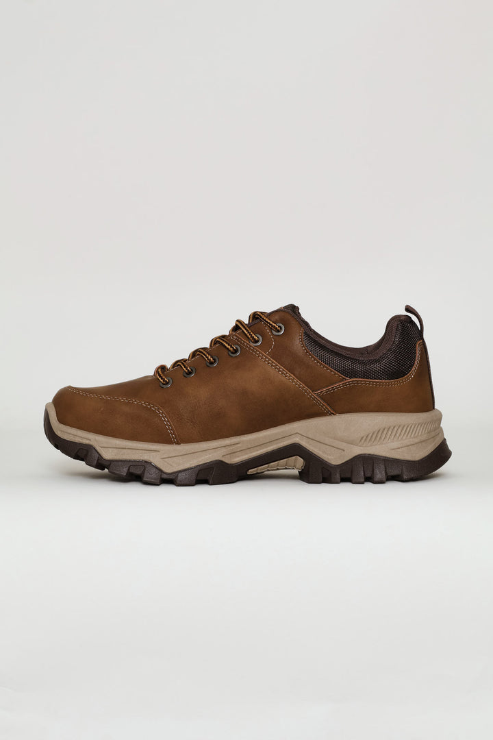 Lace Up Faux Leather Hiker Boot - Brown