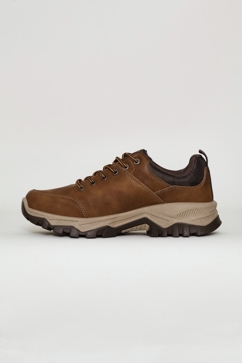 Lace Up Faux Leather Hiker Boot - Brown