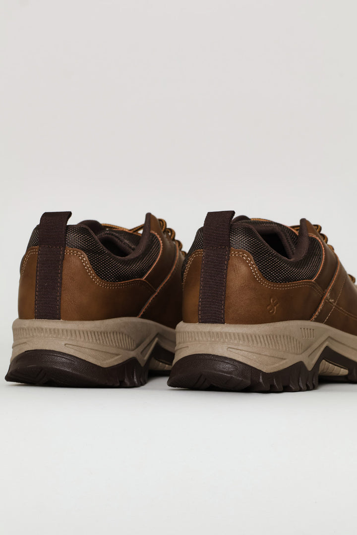 Lace Up Faux Leather Hiker Boot - Brown