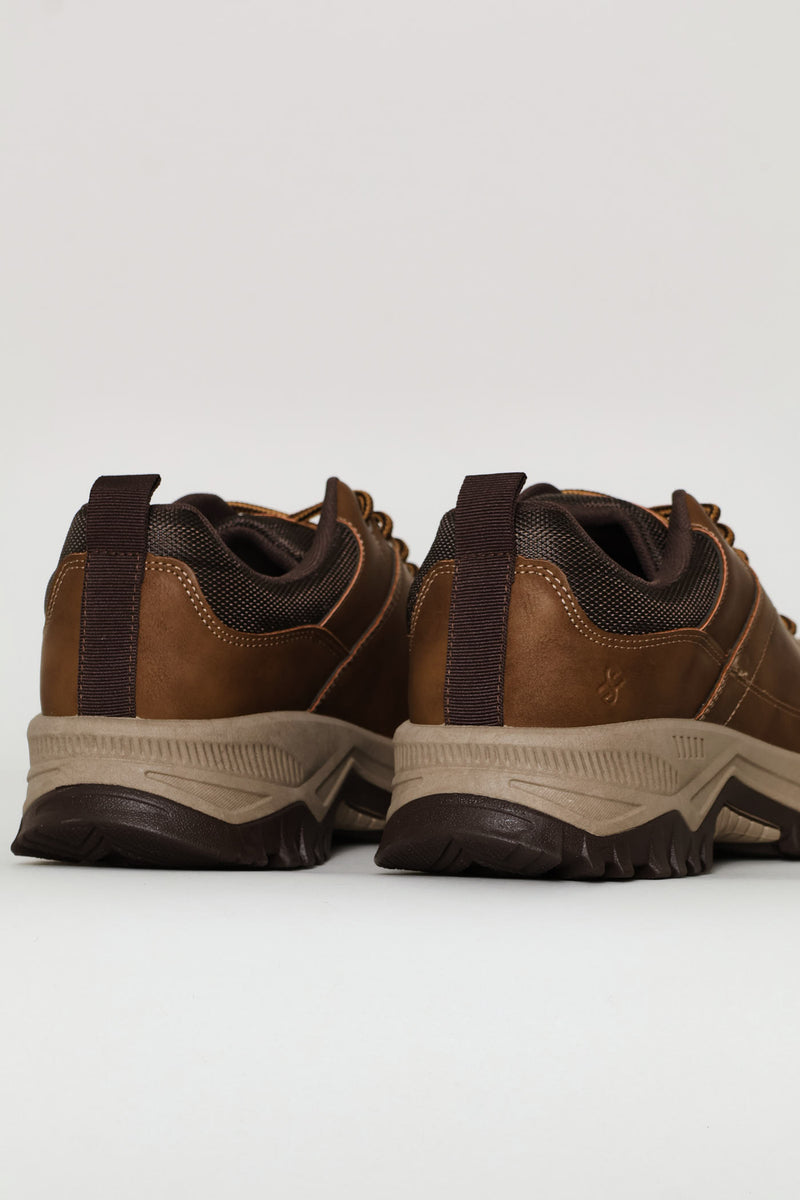 Lace Up Faux Leather Hiker Boot - Brown