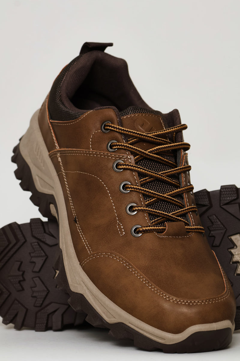 Lace Up Faux Leather Hiker Boot - Brown
