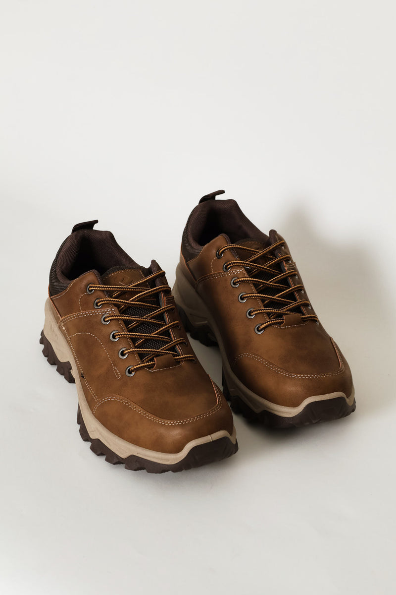 Lace Up Faux Leather Hiker Boot - Brown