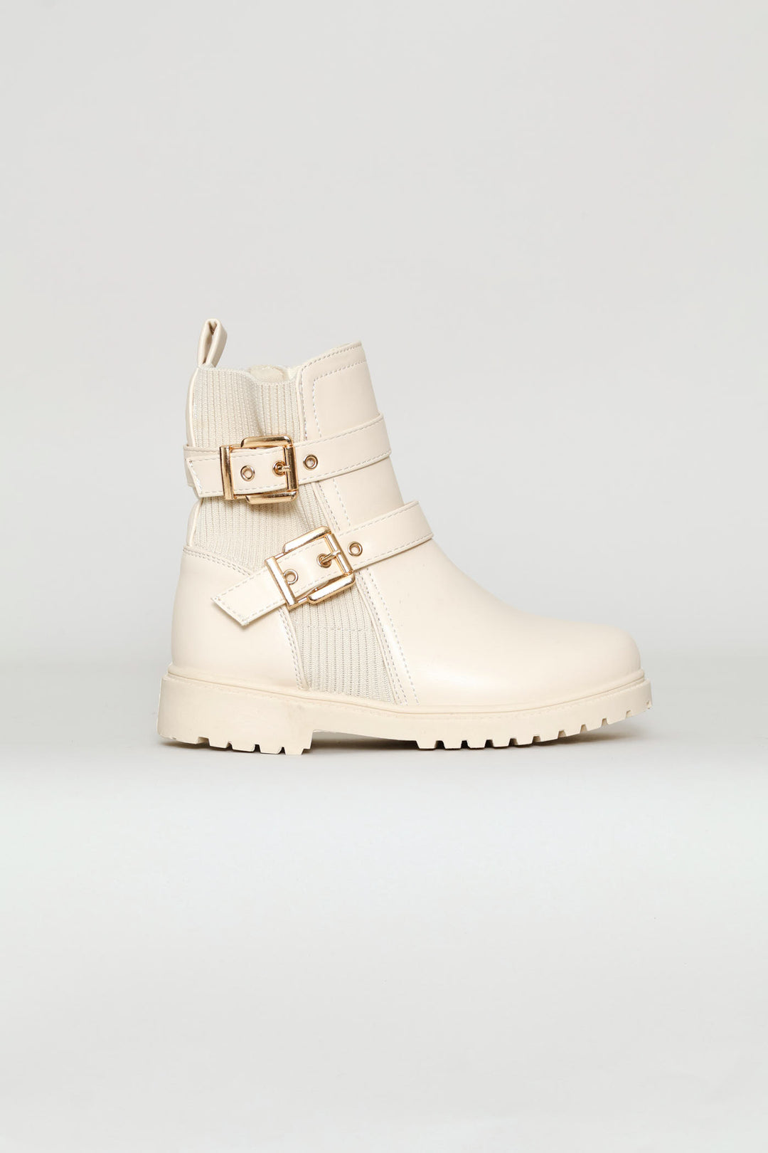 Girls Ribbed Military Boot - Cream