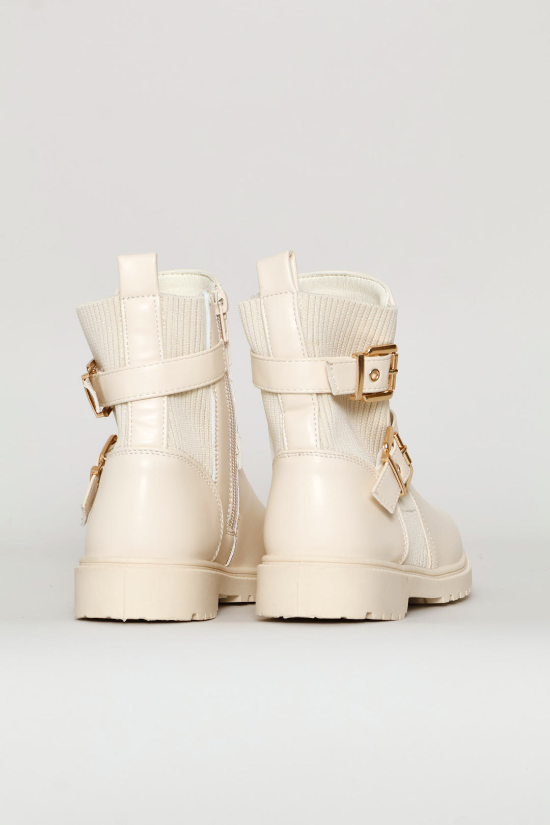 Girls Ribbed Military Boot - Cream