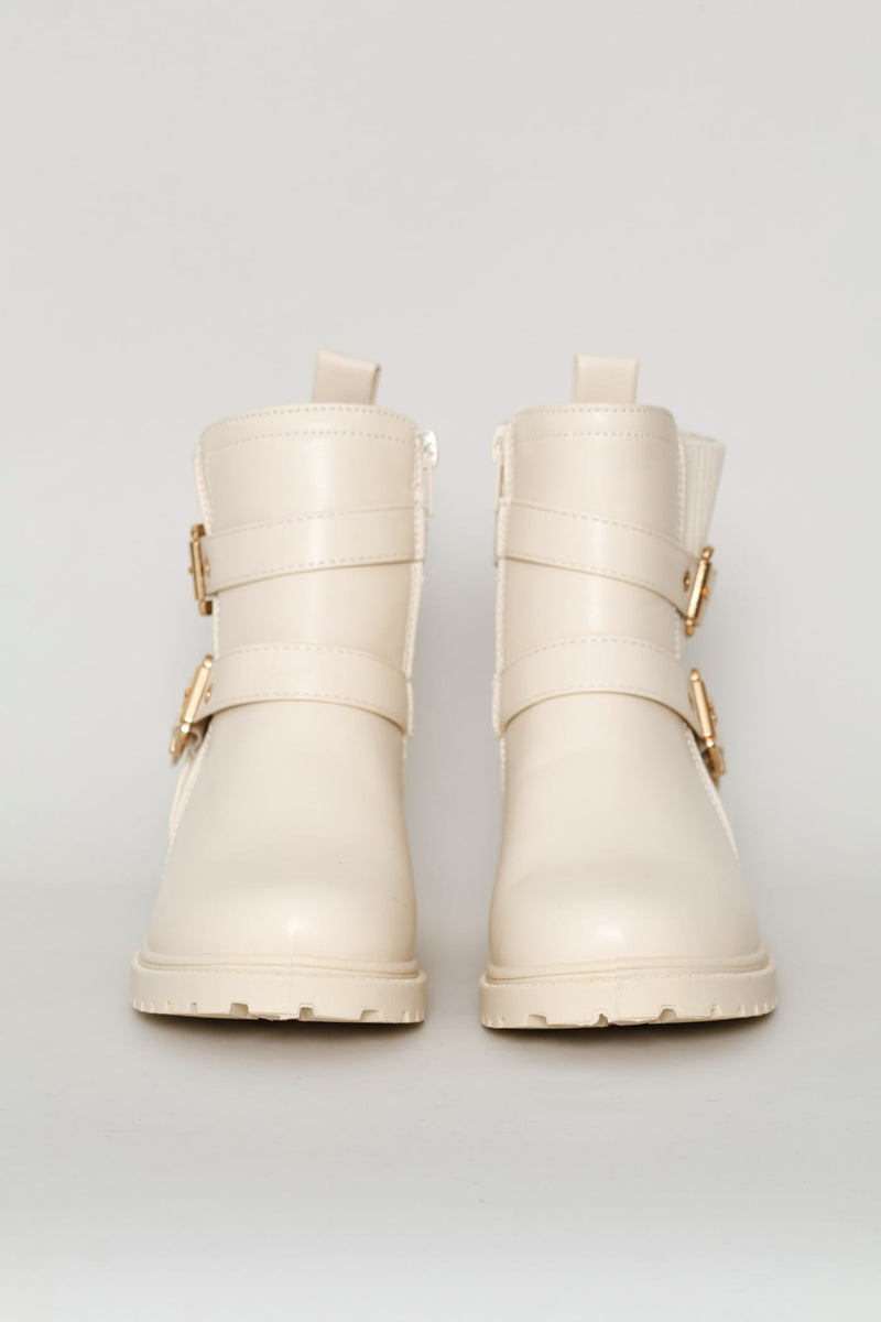 Girls Ribbed Military Boot - Cream
