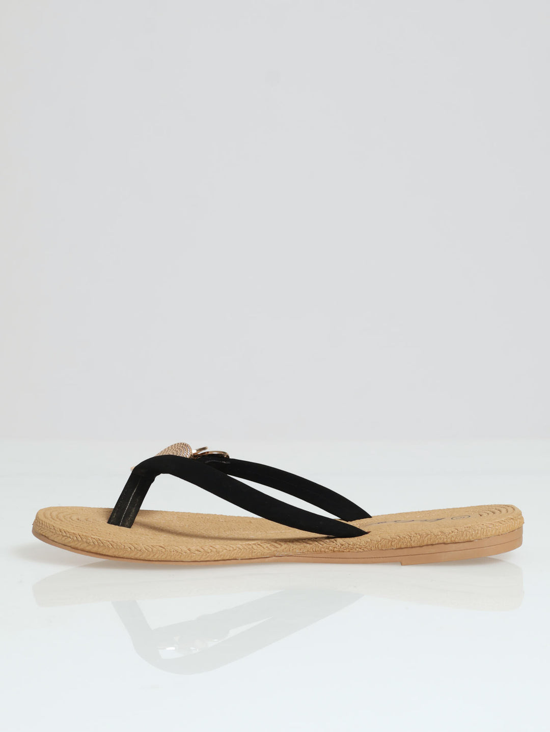 Metal Circle Trim Thong Sandal - Black
