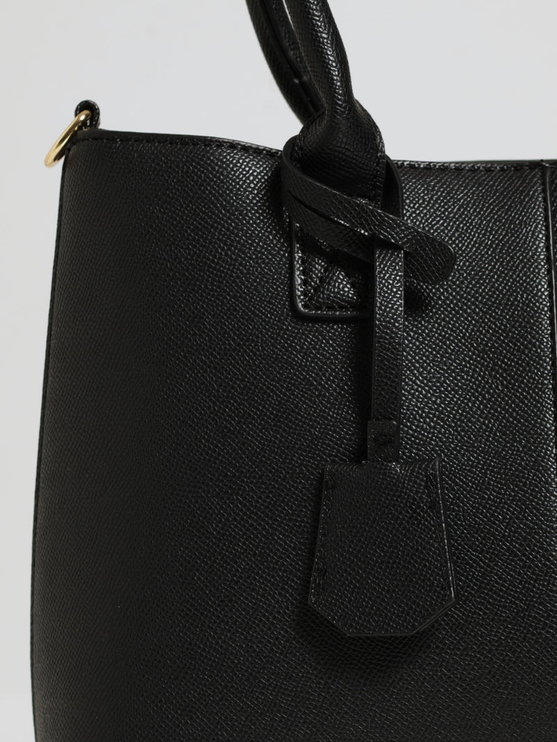 Top Handle Tote Bag With Tab - Black