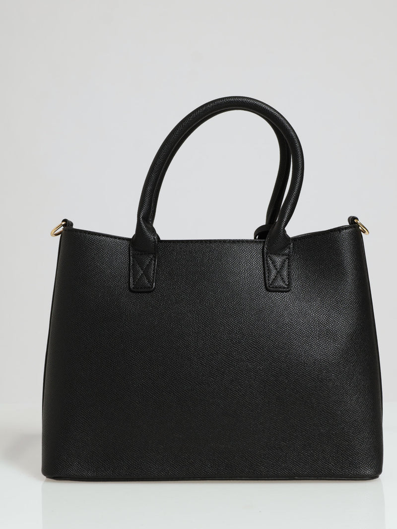 Top Handle Tote Bag With Tab - Black