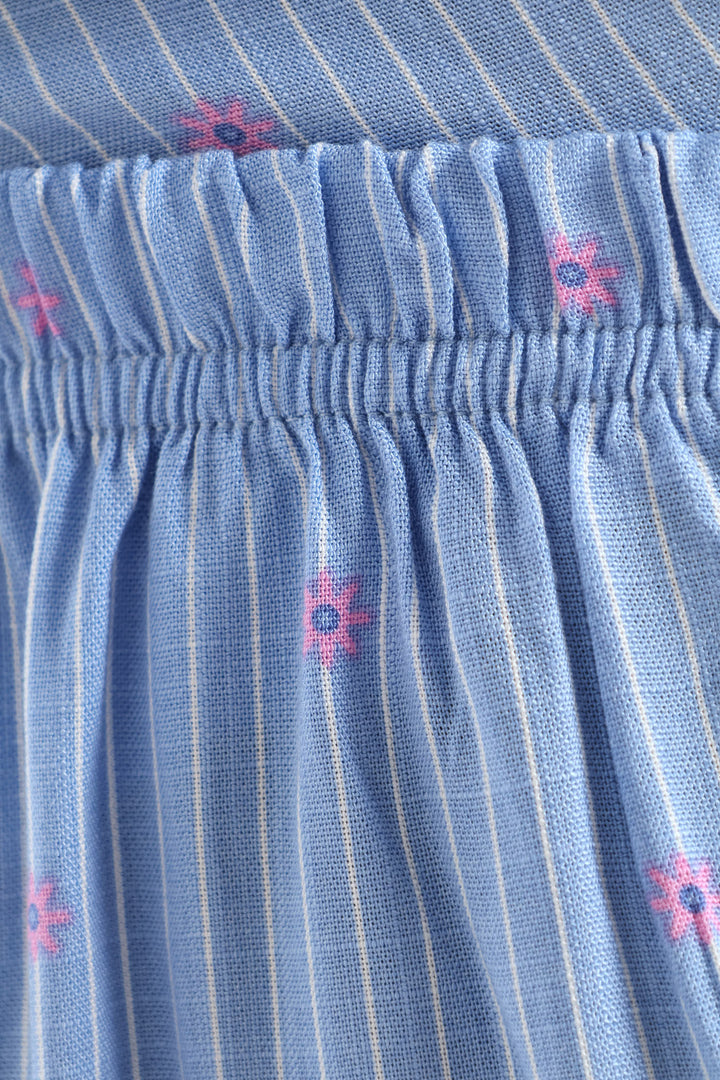 Bow Detail Button Through Linen Blend Set - Blue