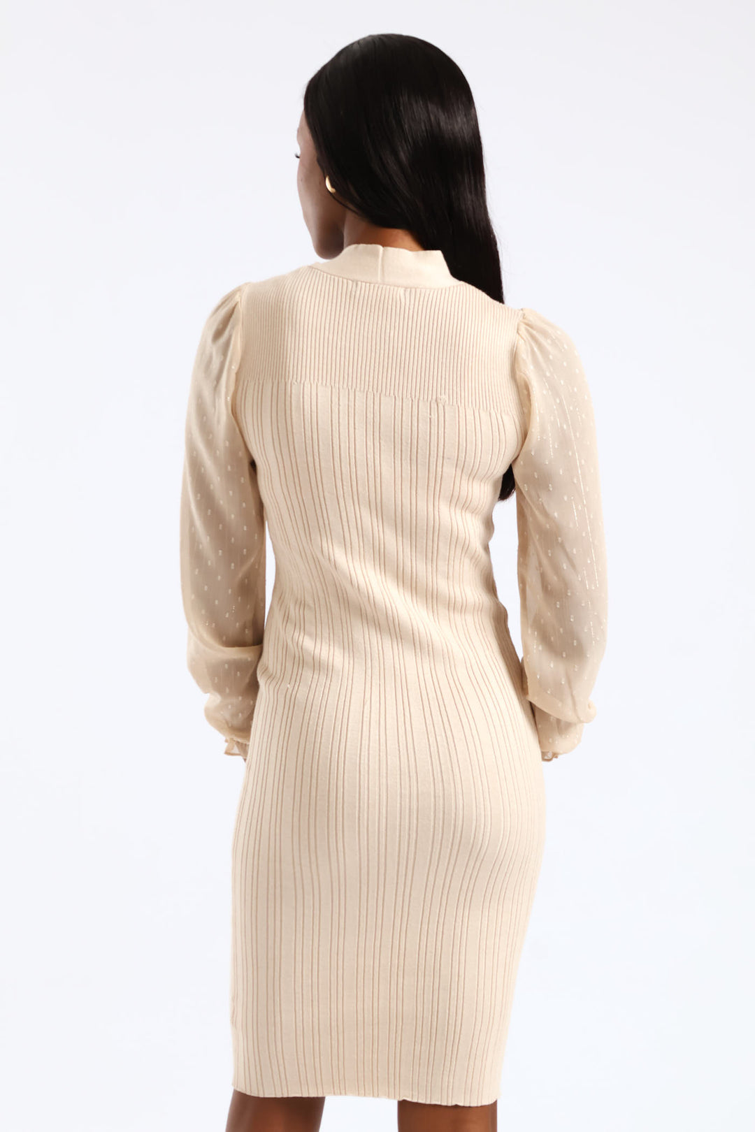 Kitty Bow Knitwear Combo Dress - Stone