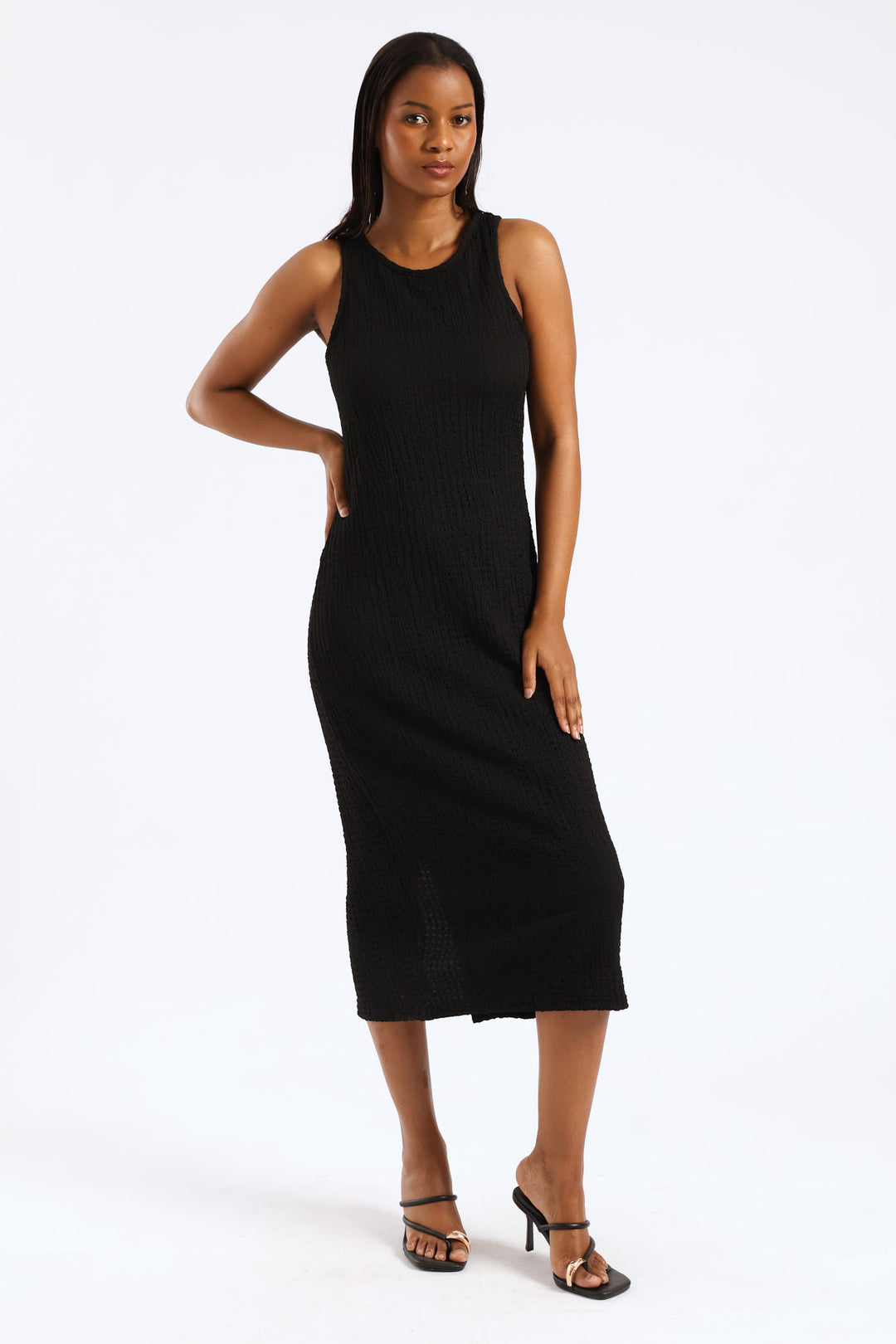 Built Up Racer Column Midi Dress - Black
