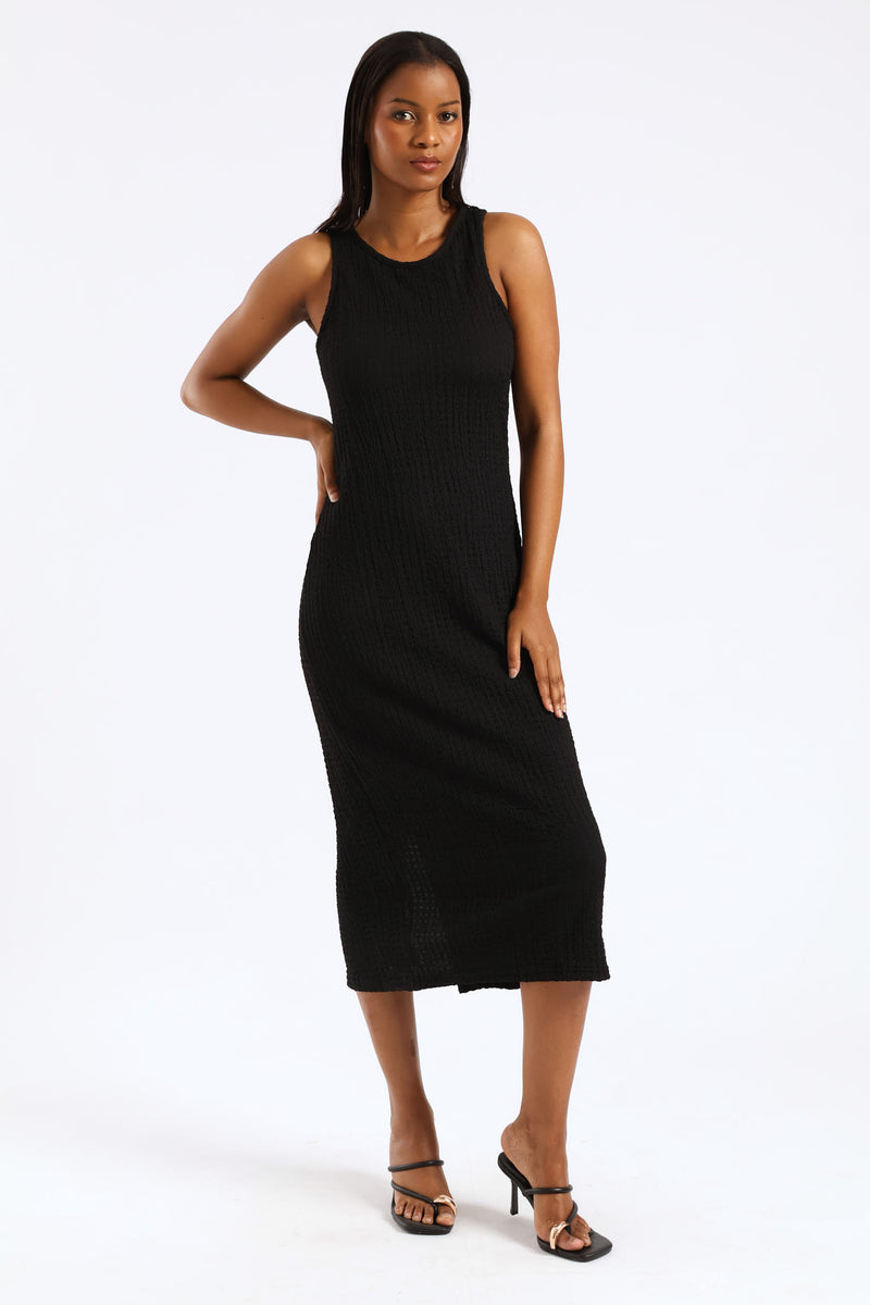 Built Up Racer Column Midi Dress - Black