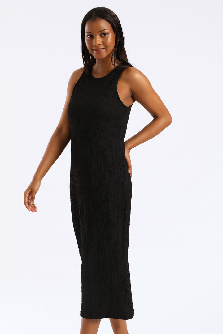 Built Up Racer Column Midi Dress - Black