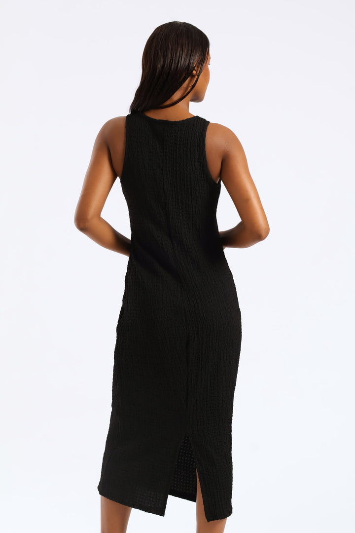 Built Up Racer Column Midi Dress - Black