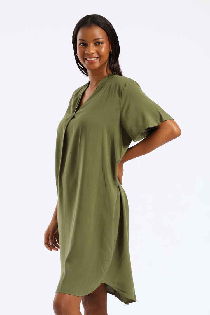Mandarin Shift Dress - Jungle Green