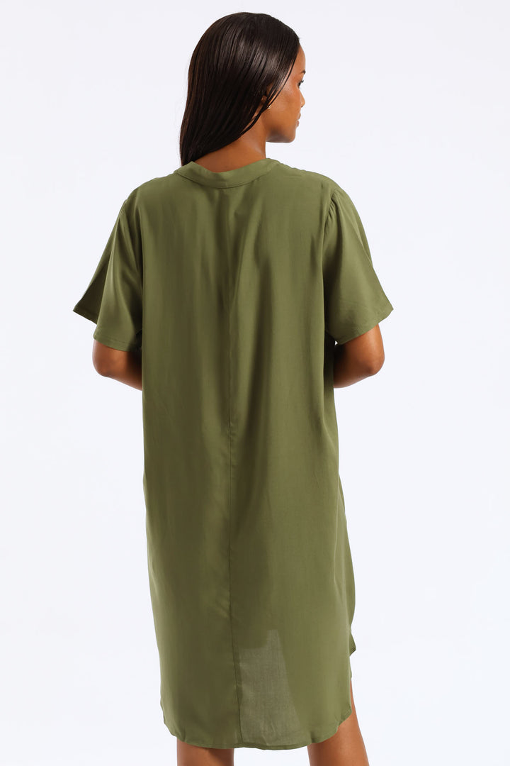 Mandarin Shift Dress - Jungle Green