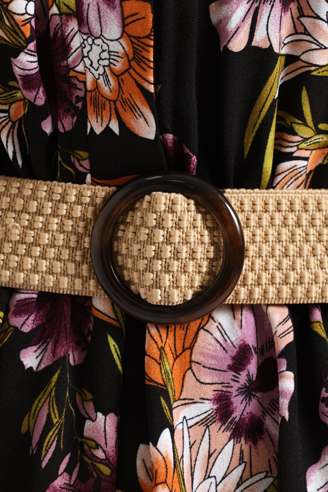 Short Sleeve Raffia Belt Utility Mini Dress - Multi