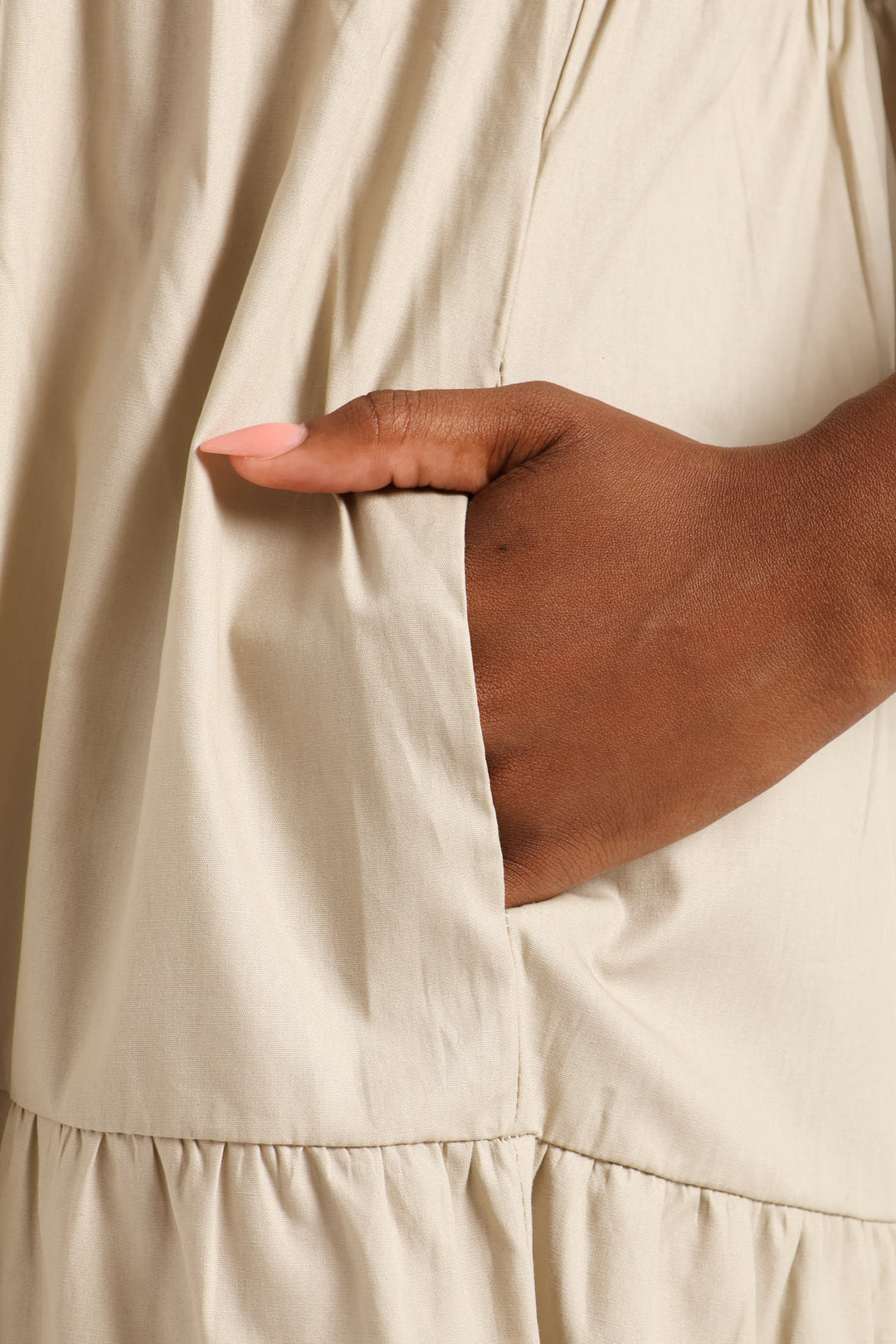 Strappy Tiered Poplin Maxi Dress - Taupe