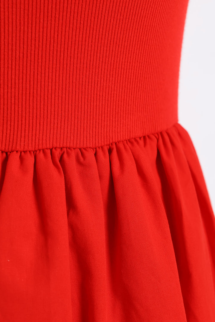 Rib Combo Bubble Hem Midaxi Dress - Mid Red