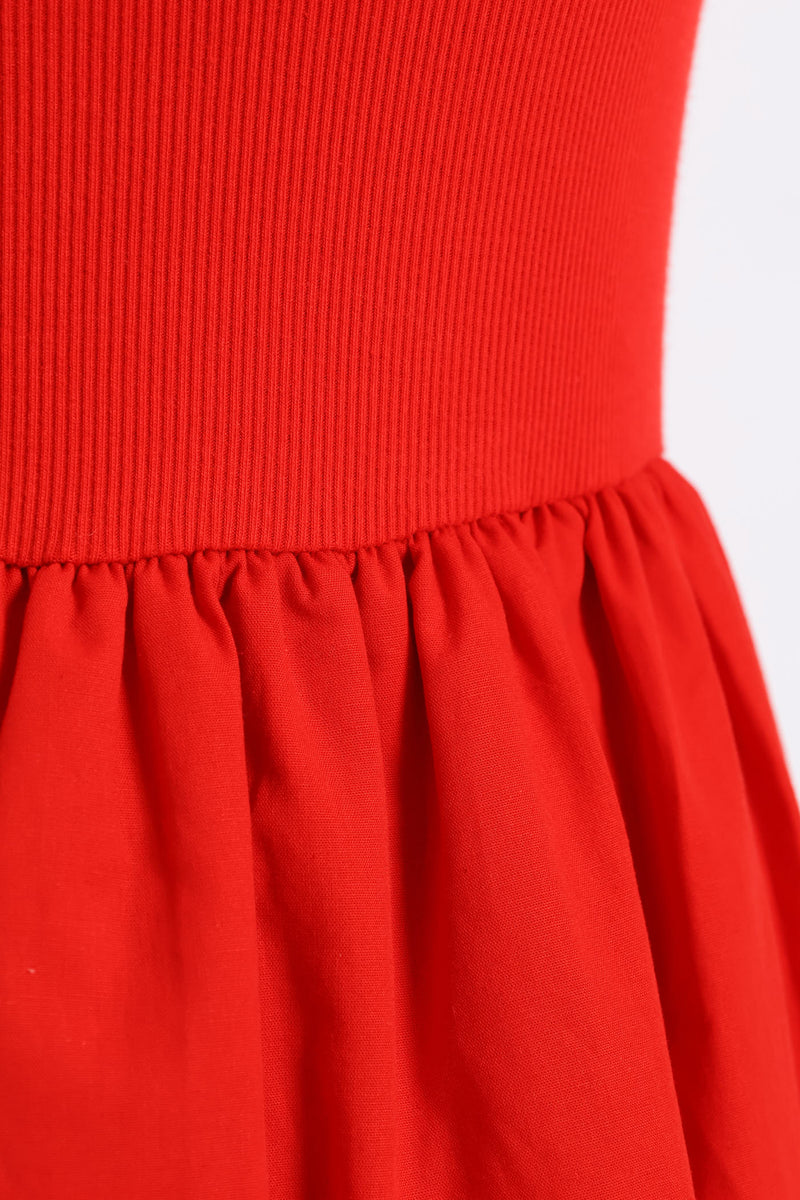 Rib Combo Bubble Hem Midaxi Dress - Mid Red