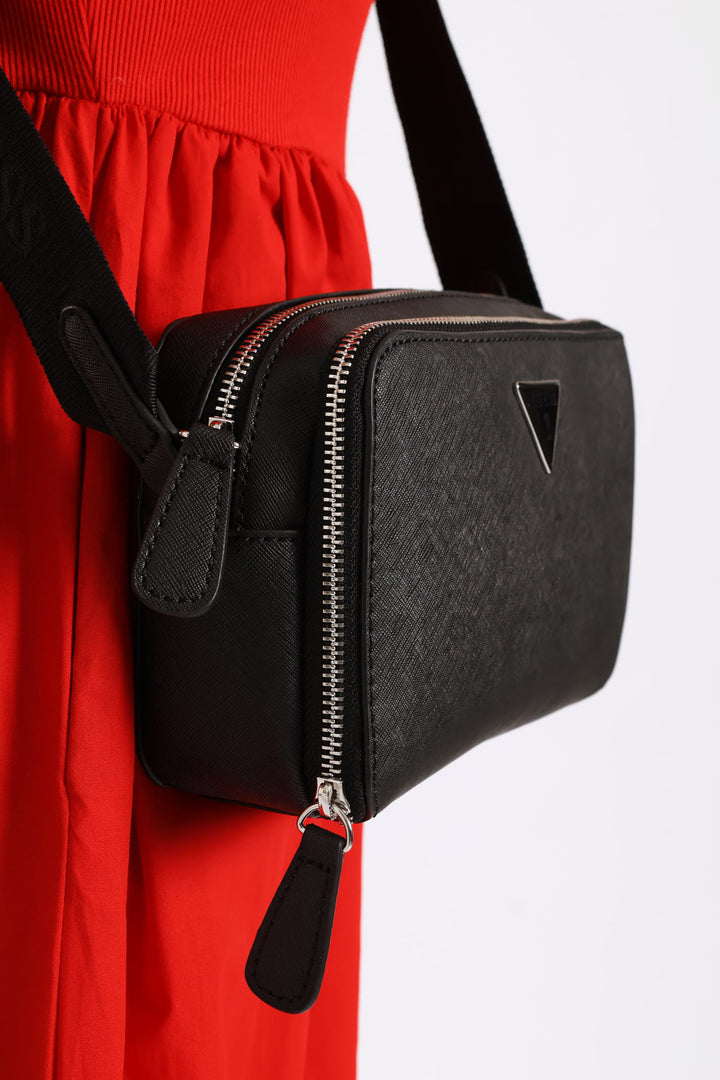 Viviette Mini Double Zip Crossbody Bag - Black