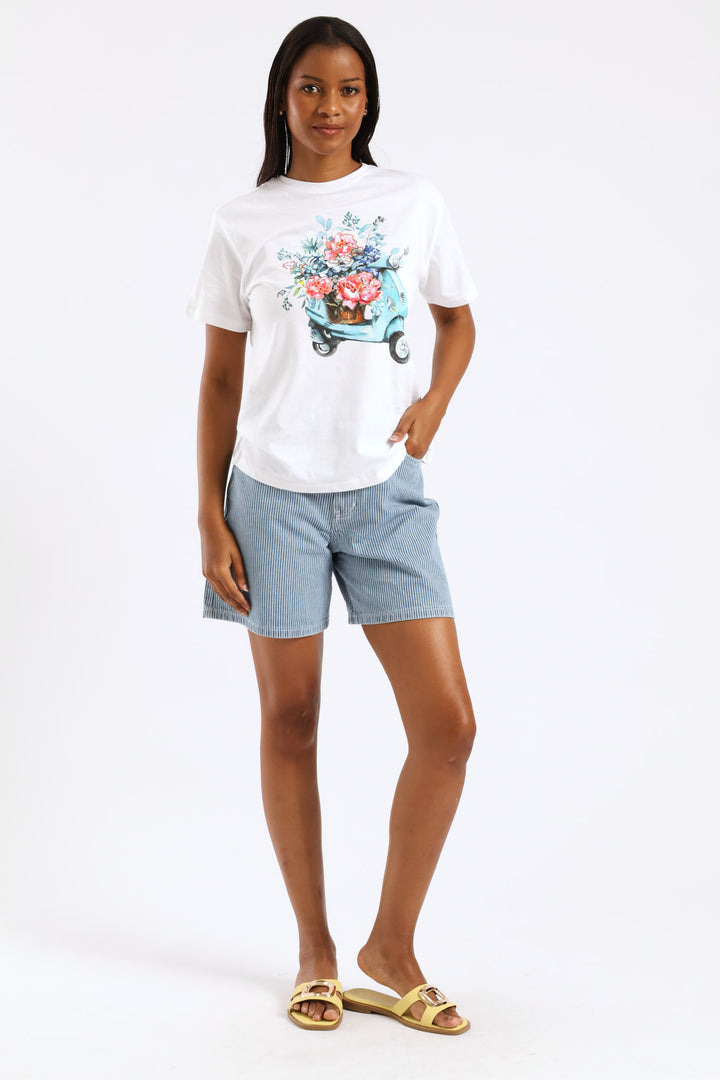 Scooter In Bloom Tee - White