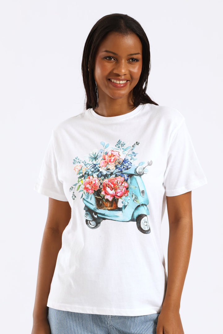 Scooter In Bloom Tee - White