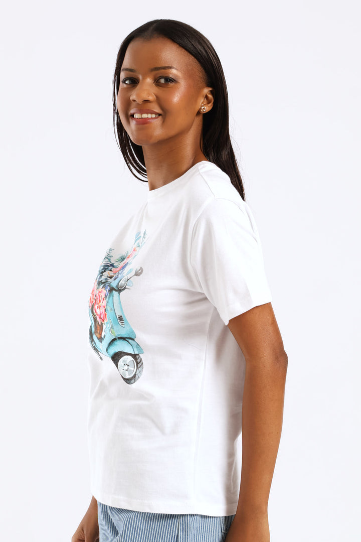 Scooter In Bloom Tee - White