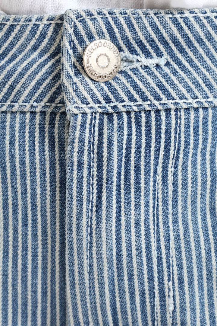 Pinstripe Denim Mid Thigh Short - Mid Wash