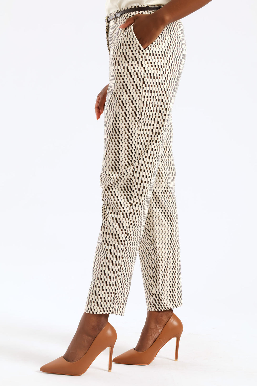 Belted Geo Chino Pant - Cream