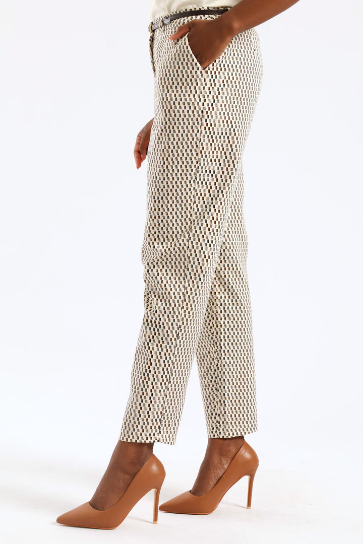 Belted Geo Chino Pant - Cream