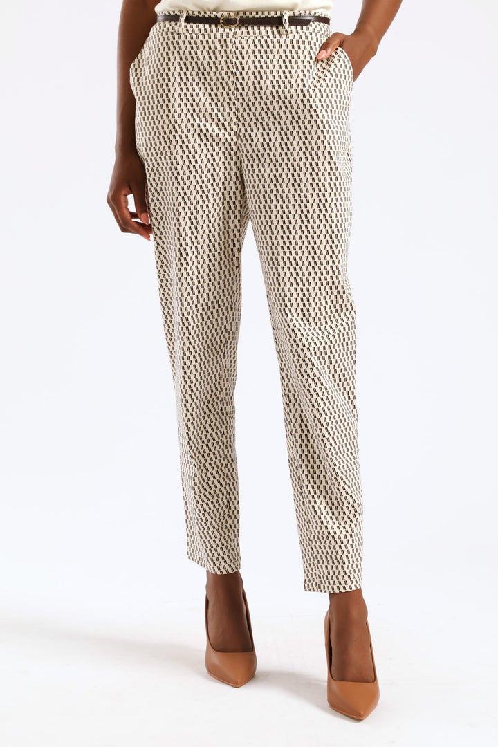 Belted Geo Chino Pant - Cream