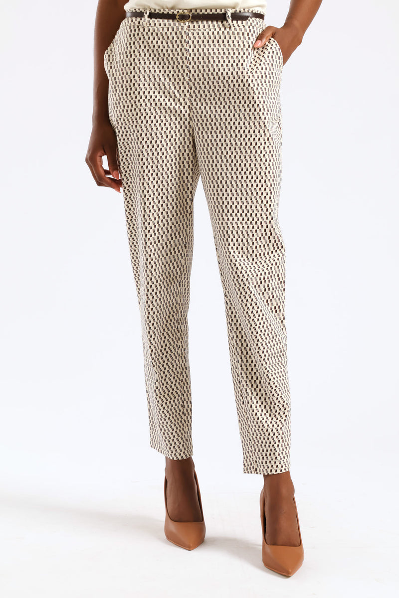 Belted Geo Chino Pant - Cream