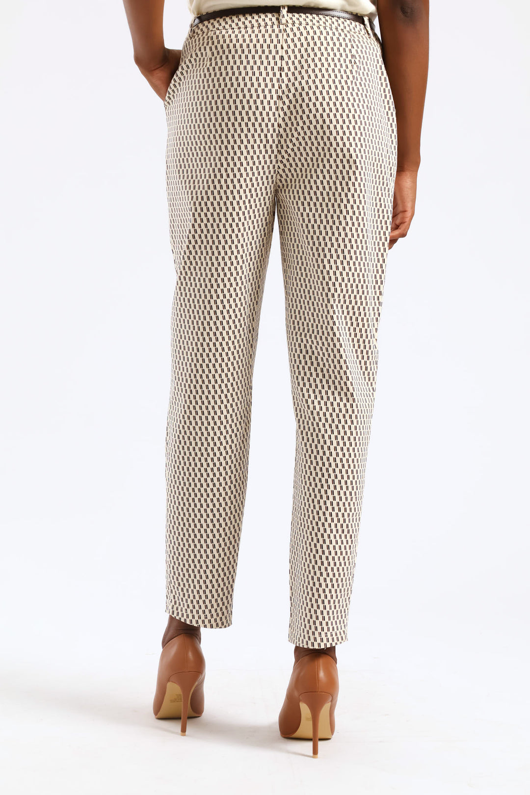 Belted Geo Chino Pant - Cream