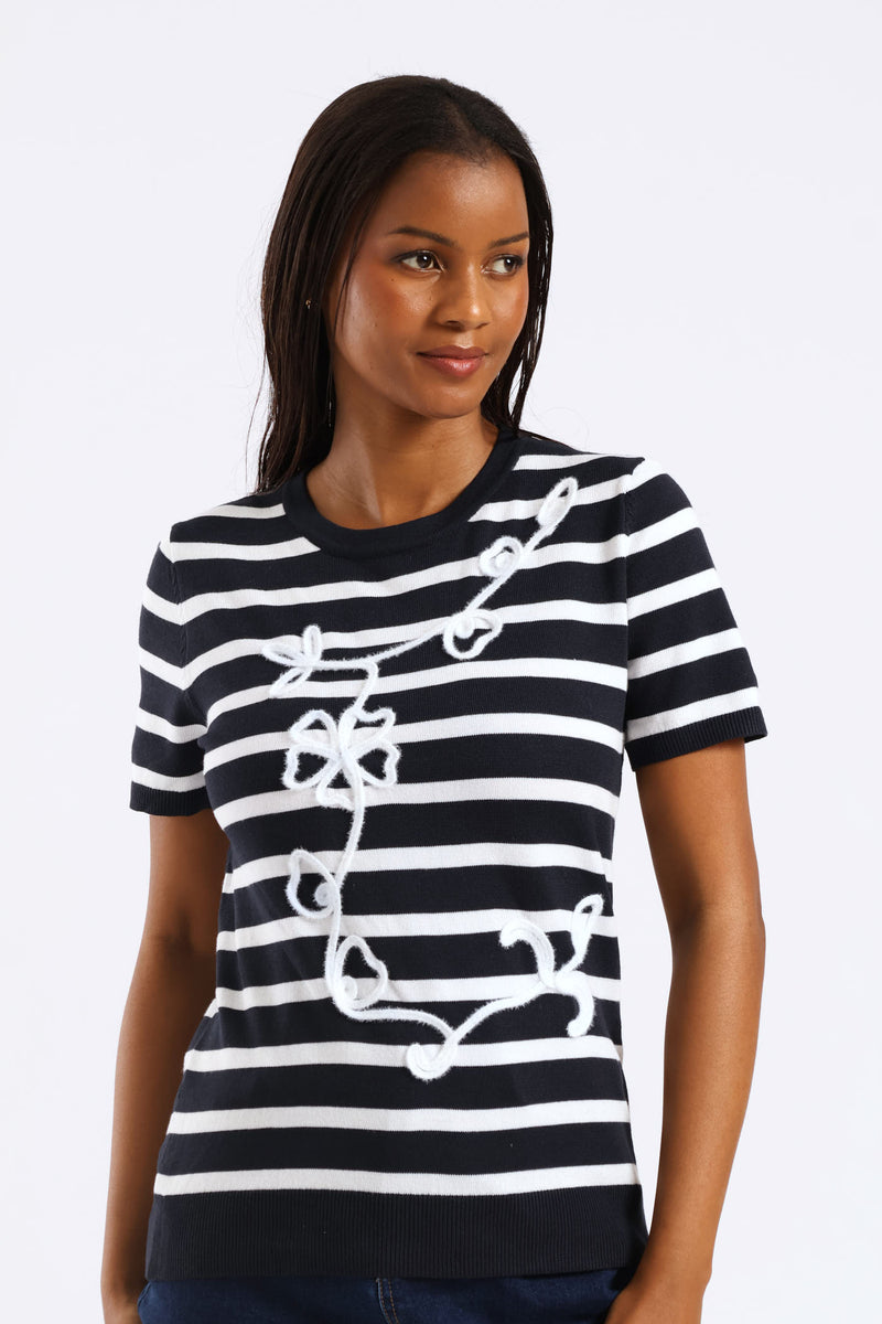 Knitwear Stripe Cornelli Tee - Navy/White