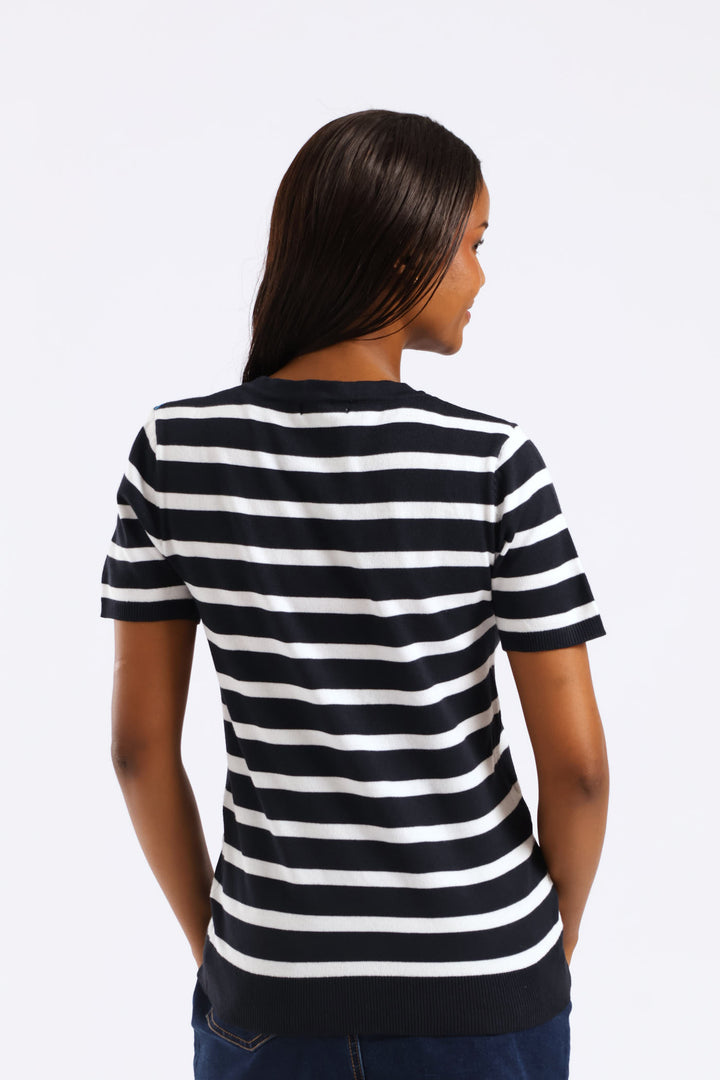 Knitwear Stripe Cornelli Tee - Navy/White
