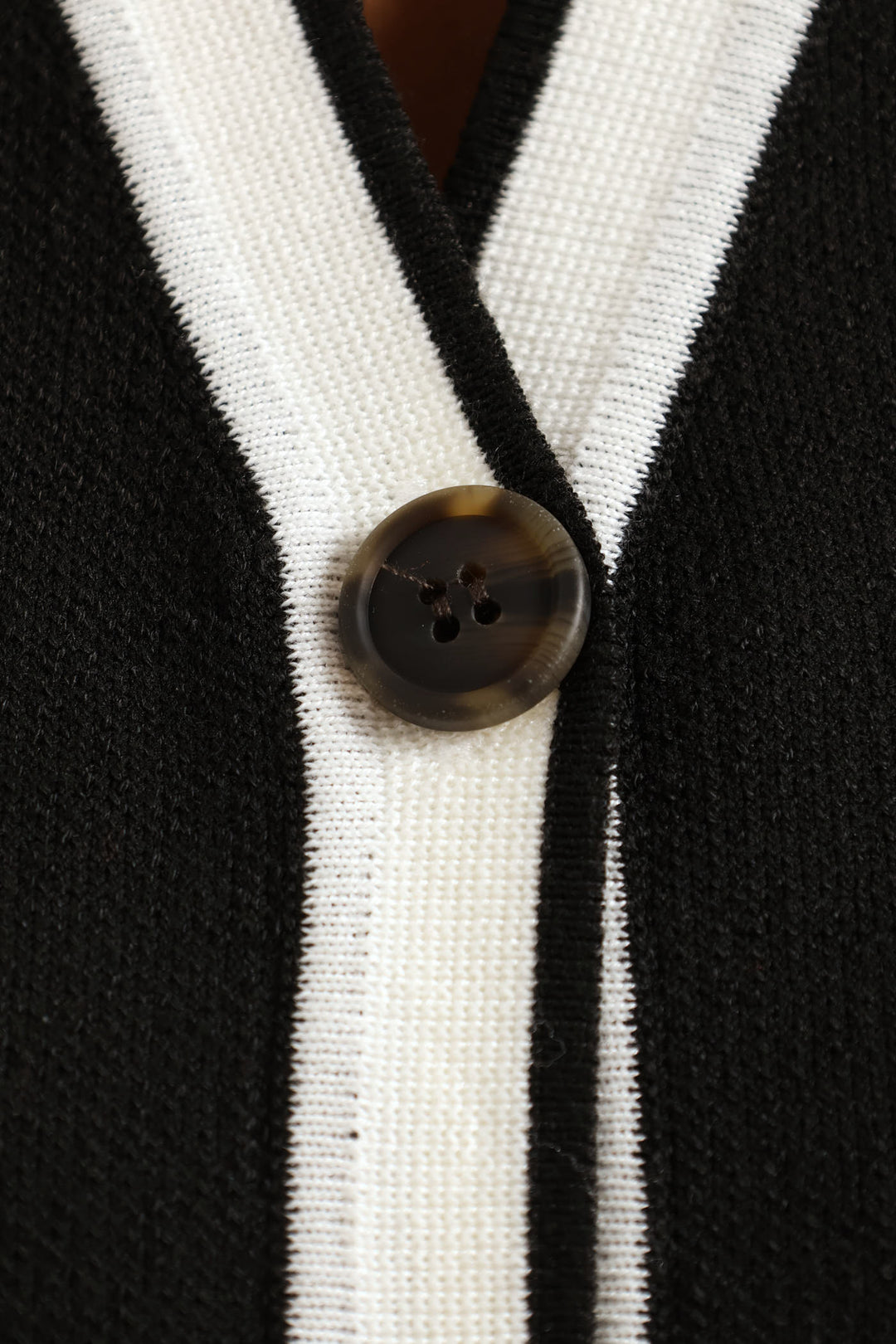 V-Neck Button Through Sweater Vest - Black/Cream