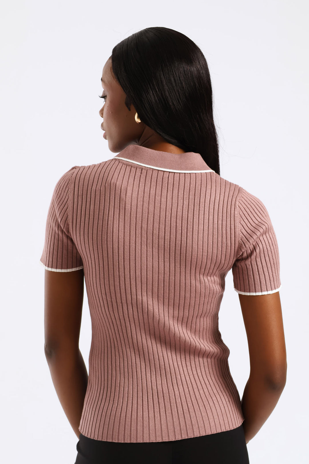 Ribbed Knitwear Golfer - Mauve