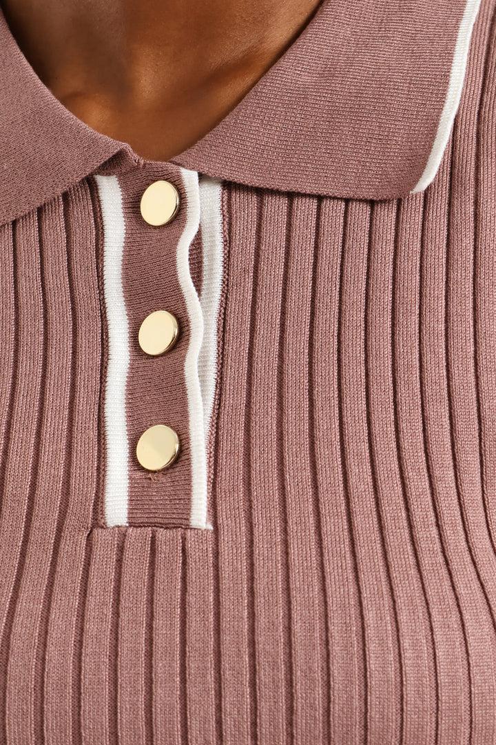 Ribbed Knitwear Golfer - Mauve