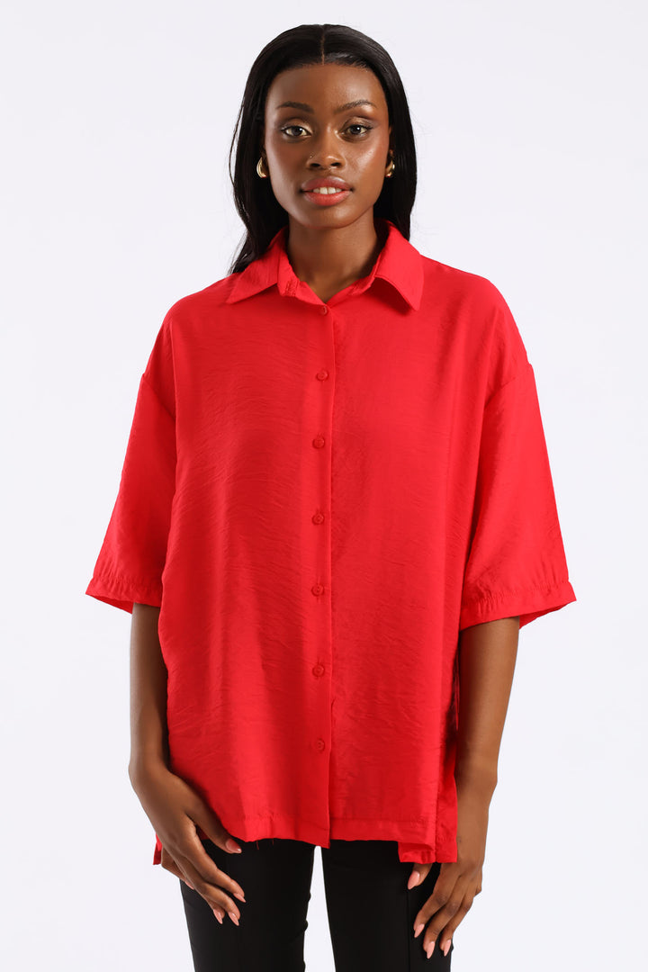 Oversized Drop Shoulder Shirt - Rose Red