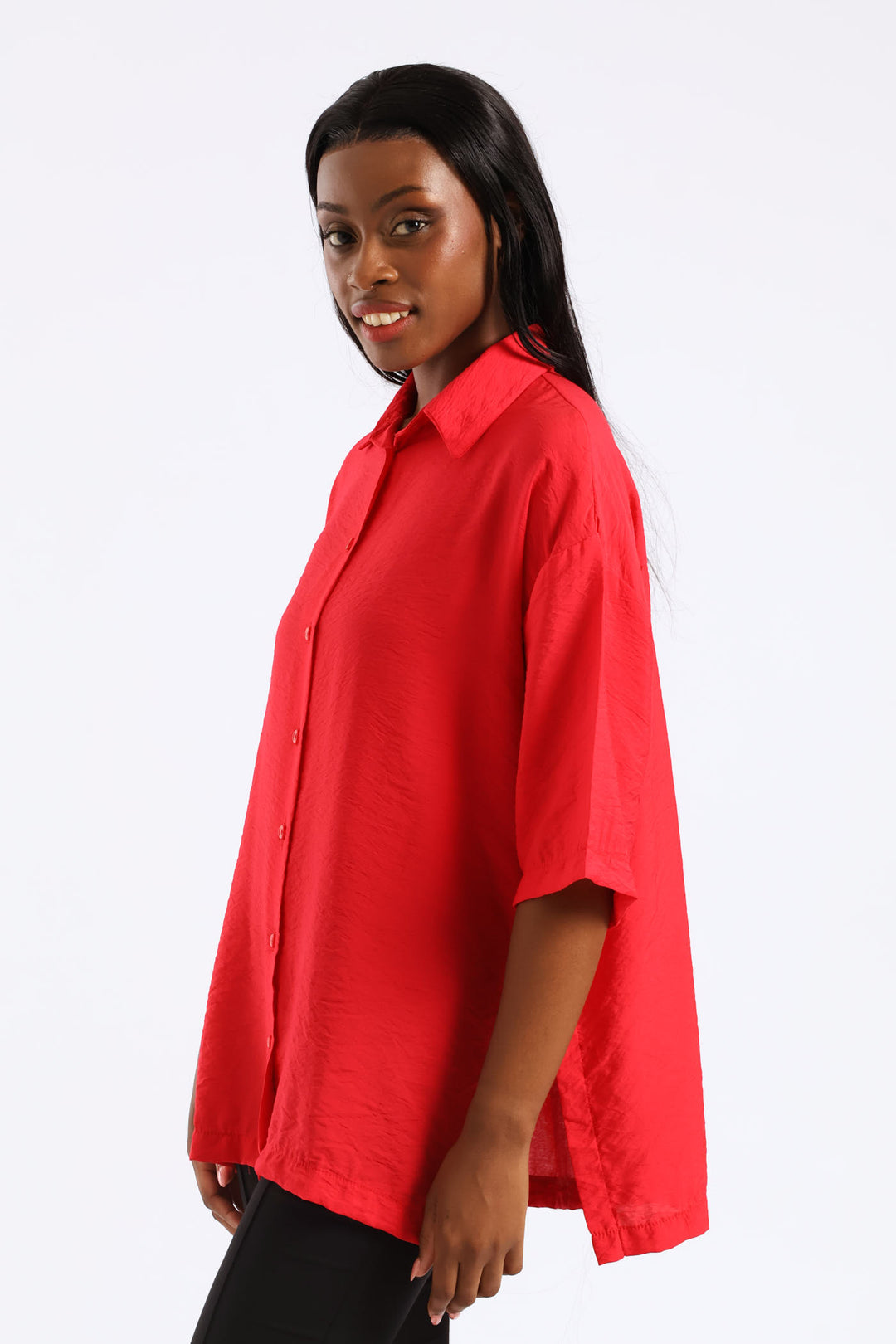 Oversized Drop Shoulder Shirt - Rose Red